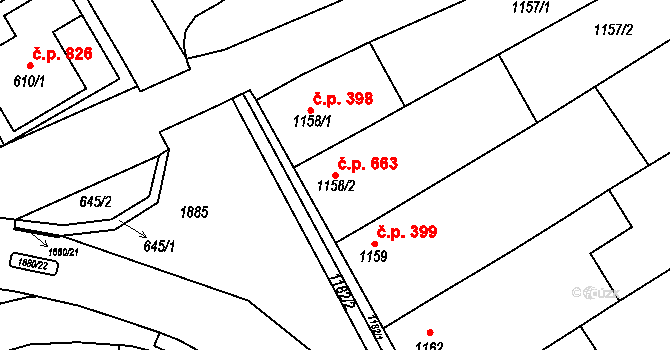 Šardice 663 na parcele st. 1158/2 v KÚ Šardice, Katastrální mapa