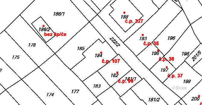 Zarazice 107, Veselí nad Moravou na parcele st. 184 v KÚ Zarazice, Katastrální mapa