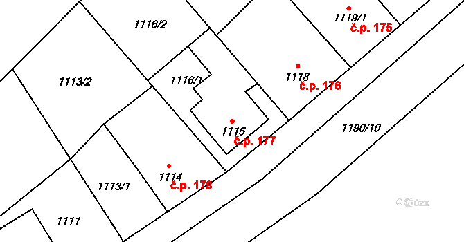 Raspenava 177 na parcele st. 1115 v KÚ Raspenava, Katastrální mapa