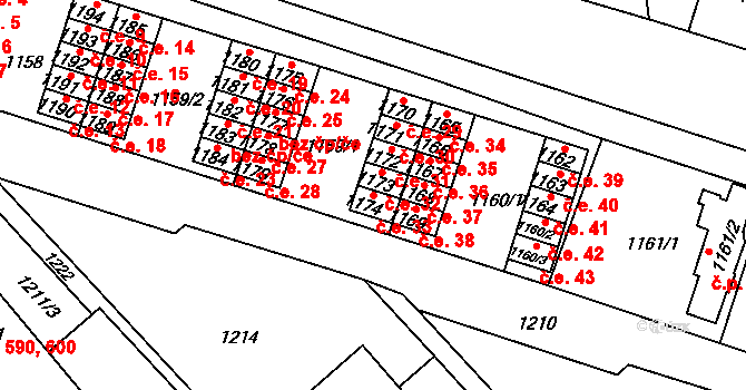 Hrádek nad Nisou 33 na parcele st. 1174 v KÚ Hrádek nad Nisou, Katastrální mapa