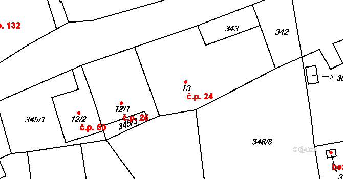 Hatě 24, Skuhrov na parcele st. 13 v KÚ Skuhrov pod Brdy, Katastrální mapa