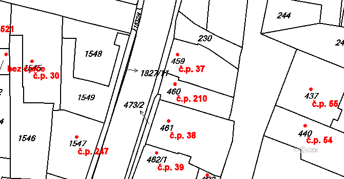 Kosmonosy 210 na parcele st. 460 v KÚ Kosmonosy, Katastrální mapa