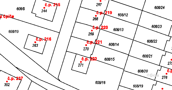 Stěžery 221 na parcele st. 270 v KÚ Stěžery, Katastrální mapa