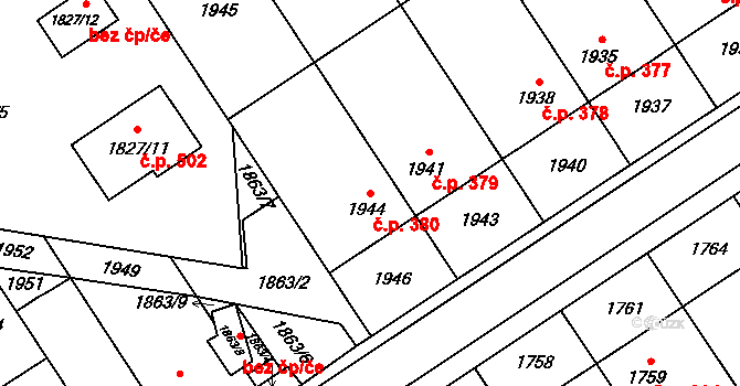 Velký Týnec 380 na parcele st. 1944 v KÚ Velký Týnec, Katastrální mapa