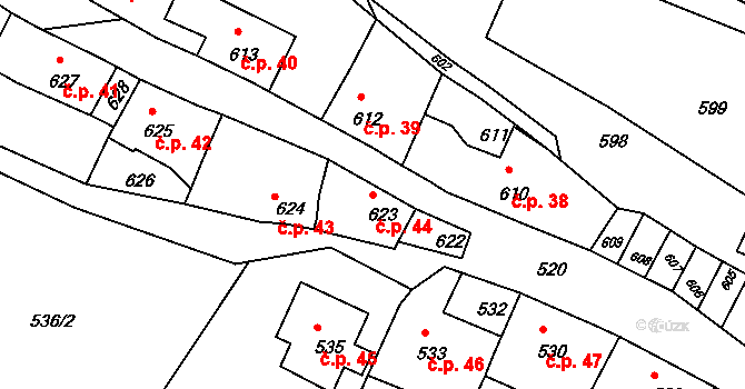 Mimoň II 44, Mimoň na parcele st. 623 v KÚ Mimoň, Katastrální mapa