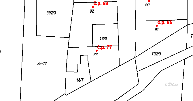 Libotenice 77 na parcele st. 83 v KÚ Libotenice, Katastrální mapa