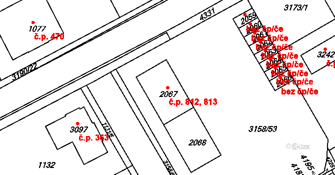 Žichlínské Předměstí 812,813, Lanškroun na parcele st. 2067 v KÚ Lanškroun, Katastrální mapa
