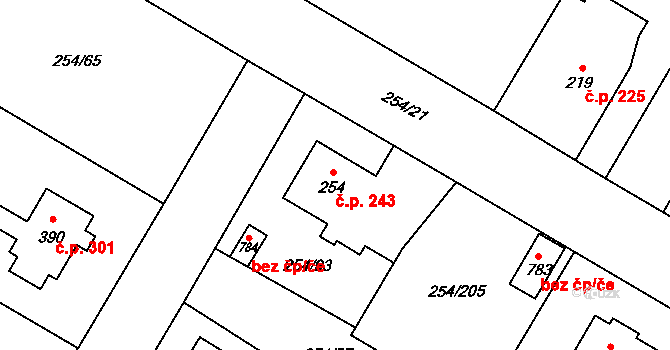 Loučeň 243 na parcele st. 254 v KÚ Loučeň, Katastrální mapa