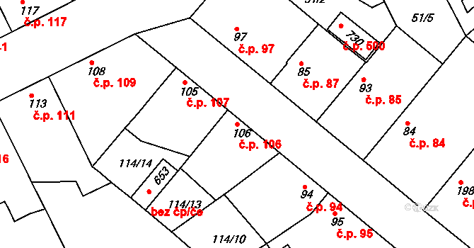 Litol 106, Lysá nad Labem na parcele st. 106 v KÚ Litol, Katastrální mapa