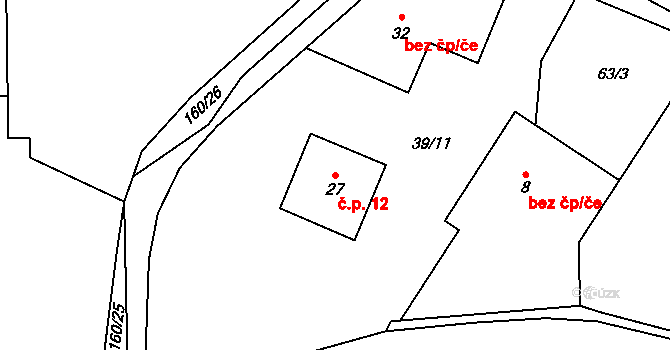 Batouchovice 12, Bochovice na parcele st. 27 v KÚ Batouchovice, Katastrální mapa