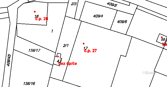 Kornice 27, Litomyšl na parcele st. 17 v KÚ Kornice, Katastrální mapa