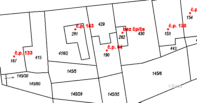 Ločenice 64 na parcele st. 190 v KÚ Ločenice, Katastrální mapa