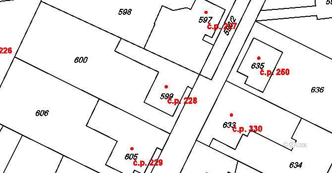 Červenka 228 na parcele st. 599 v KÚ Červenka, Katastrální mapa