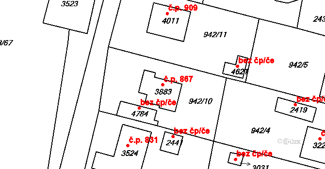 Plzeňské Předměstí 867, Rokycany na parcele st. 3883 v KÚ Rokycany, Katastrální mapa