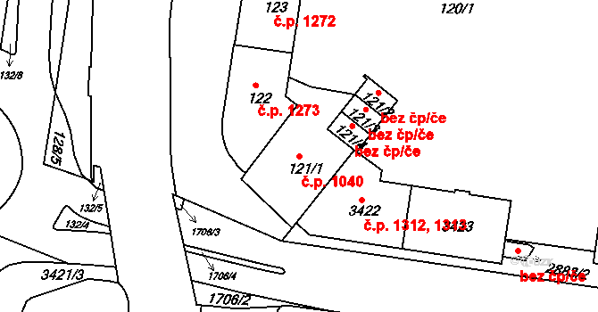Sokolov 1040 na parcele st. 121/1 v KÚ Sokolov, Katastrální mapa