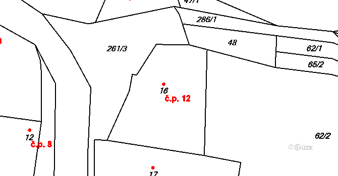 Dvořiště 12, Chroustov na parcele st. 16 v KÚ Dvořiště, Katastrální mapa