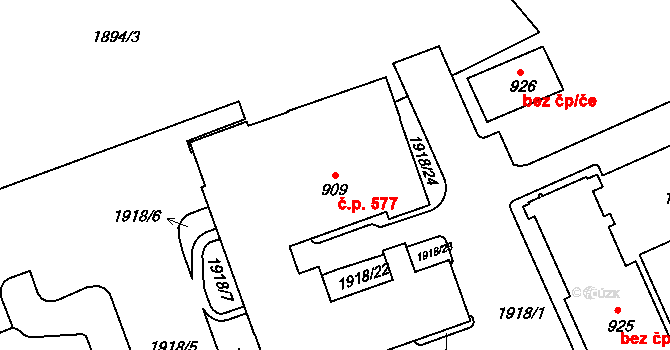 Solnice 577 na parcele st. 909 v KÚ Solnice, Katastrální mapa