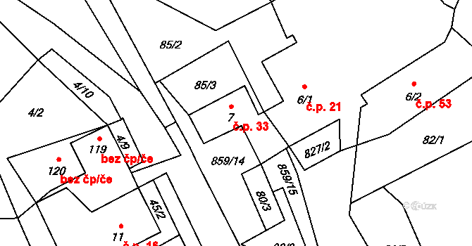 Dolní Lhota 33, Stráž nad Nežárkou na parcele st. 7 v KÚ Dolní Lhota u Stráže nad Nežárkou, Katastrální mapa