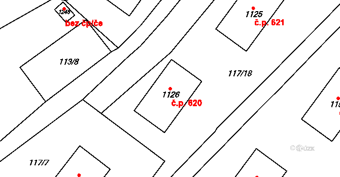 Halenkov 620 na parcele st. 1126 v KÚ Halenkov, Katastrální mapa