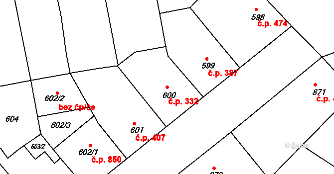 Žižkov 332, Praha na parcele st. 600 v KÚ Žižkov, Katastrální mapa