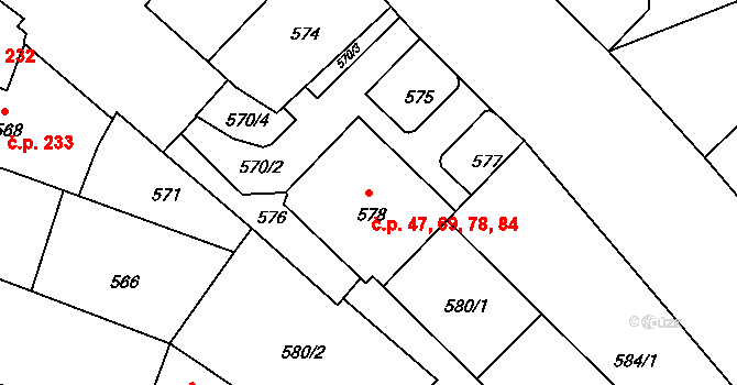 Nusle 47,69,78,84, Praha na parcele st. 578 v KÚ Nusle, Katastrální mapa