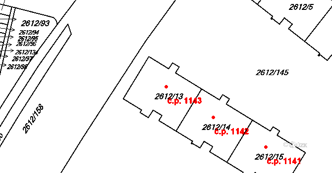 Braník 1143, Praha na parcele st. 2612/13 v KÚ Braník, Katastrální mapa
