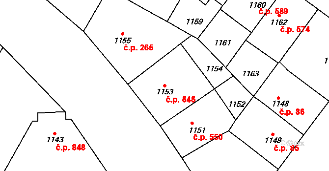 Vršovice 545, Praha na parcele st. 1153 v KÚ Vršovice, Katastrální mapa