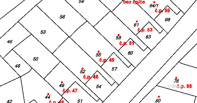 Levín 49, Králův Dvůr na parcele st. 55 v KÚ Levín u Berouna, Katastrální mapa