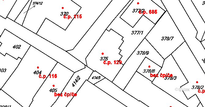 Rumburk 1 129, Rumburk na parcele st. 375 v KÚ Rumburk, Katastrální mapa