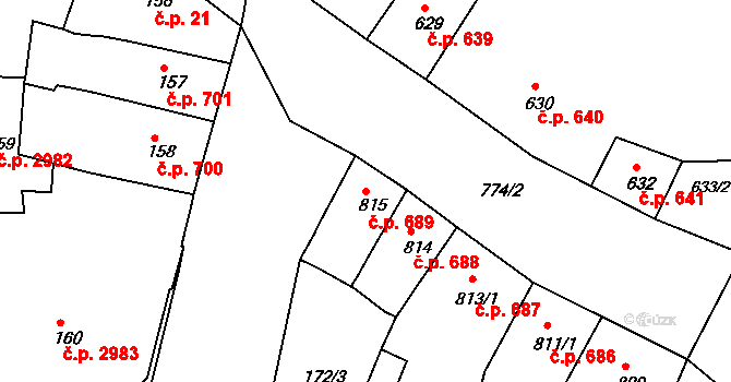 Česká Lípa 689 na parcele st. 815 v KÚ Česká Lípa, Katastrální mapa