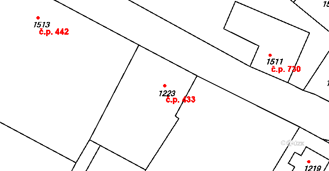 Hodkovice nad Mohelkou 433 na parcele st. 1223 v KÚ Hodkovice nad Mohelkou, Katastrální mapa