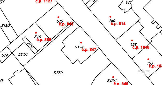 Rumburk 1 847, Rumburk na parcele st. 517/6 v KÚ Rumburk, Katastrální mapa