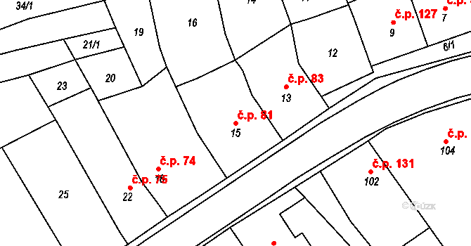 Kanice 81 na parcele st. 15 v KÚ Kanice, Katastrální mapa