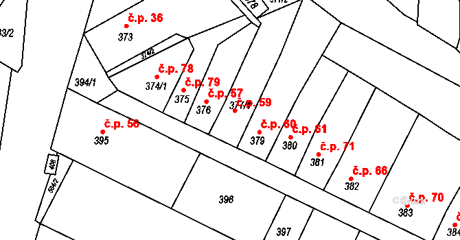 Padochov 59, Oslavany na parcele st. 377/1 v KÚ Padochov, Katastrální mapa
