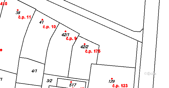 Krasice 175, Prostějov na parcele st. 42/2 v KÚ Krasice, Katastrální mapa