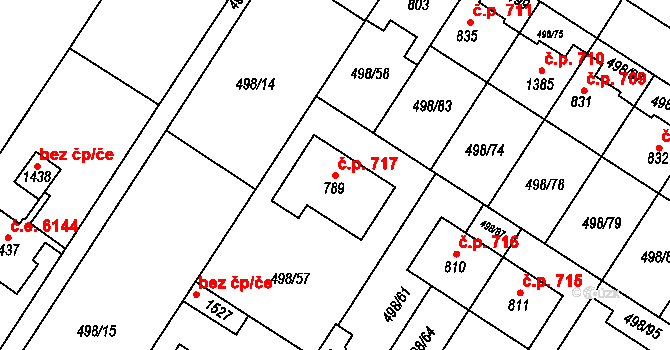 Přímětice 717, Znojmo na parcele st. 789 v KÚ Přímětice, Katastrální mapa