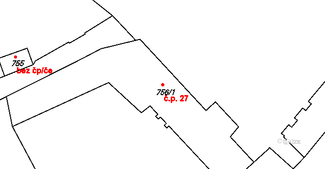 Latrán 27, Český Krumlov na parcele st. 756/1 v KÚ Český Krumlov, Katastrální mapa