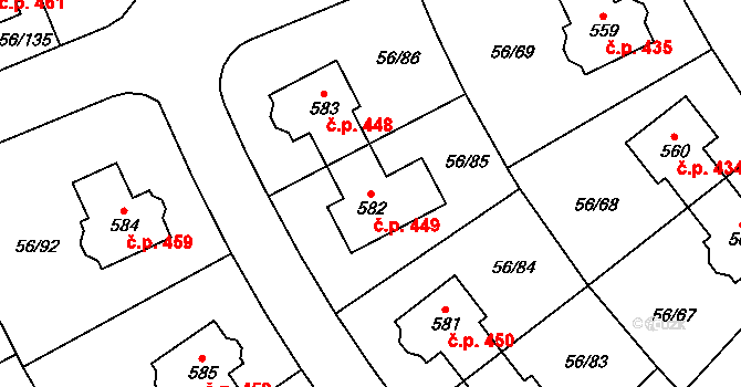 Hovorčovice 449 na parcele st. 582 v KÚ Hovorčovice, Katastrální mapa