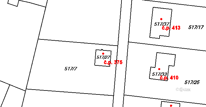 Chotěbuz 375 na parcele st. 517/27 v KÚ Zpupná Lhota, Katastrální mapa