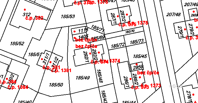 Sezimovo Ústí 1374 na parcele st. 292/2 v KÚ Sezimovo Ústí, Katastrální mapa