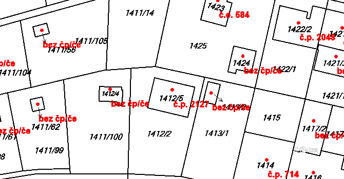 Bolevec 2127, Plzeň na parcele st. 1412/5 v KÚ Bolevec, Katastrální mapa