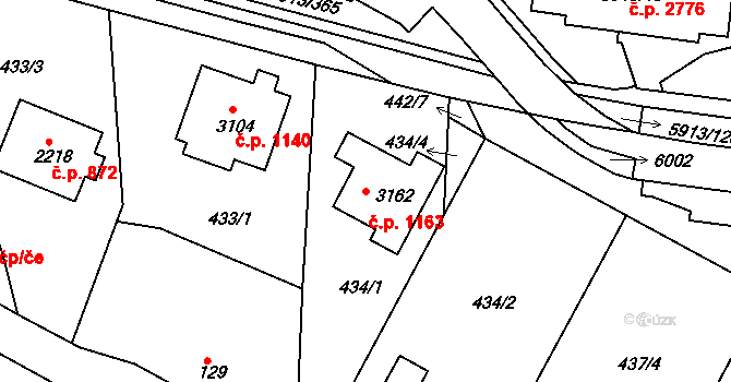 Sezimovo Ústí 1163 na parcele st. 3162 v KÚ Sezimovo Ústí, Katastrální mapa