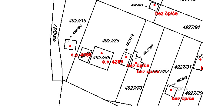 Znojmo 4286 na parcele st. 4927/88 v KÚ Znojmo-město, Katastrální mapa