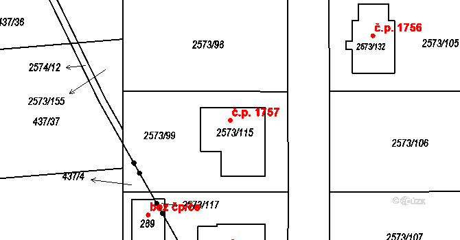 Rychnov nad Kněžnou 1757 na parcele st. 2573/115 v KÚ Rychnov nad Kněžnou, Katastrální mapa