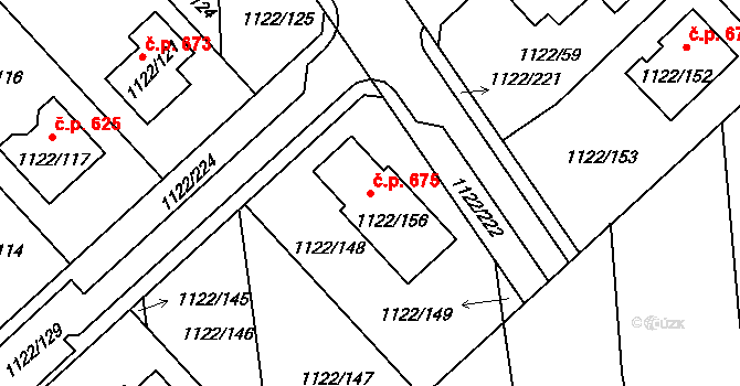 Tuchlovice 675 na parcele st. 1122/156 v KÚ Tuchlovice, Katastrální mapa