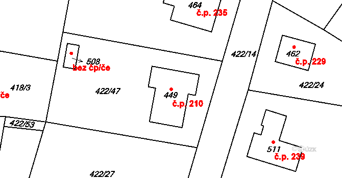 Smrkovice 210, Písek na parcele st. 449 v KÚ Smrkovice, Katastrální mapa