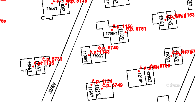 Zlín 5740 na parcele st. 1199/2 v KÚ Zlín, Katastrální mapa