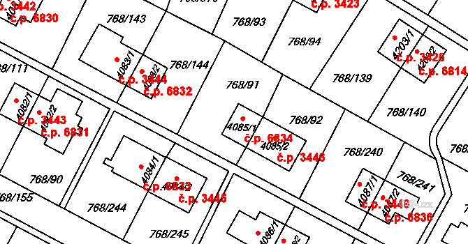 Zlín 6834 na parcele st. 4085/1 v KÚ Zlín, Katastrální mapa