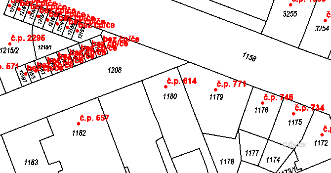 Předměstí 614, Litoměřice na parcele st. 1180 v KÚ Litoměřice, Katastrální mapa