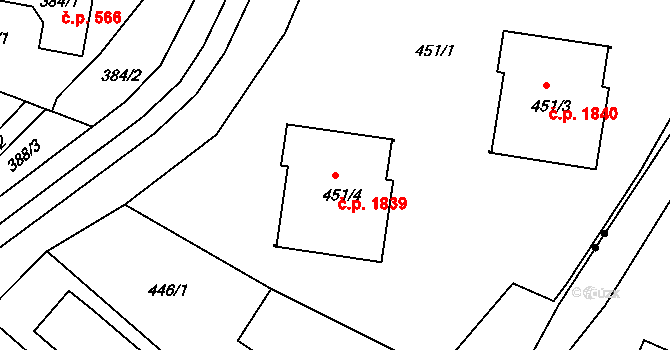 Pokratice 1839, Litoměřice na parcele st. 451/4 v KÚ Pokratice, Katastrální mapa